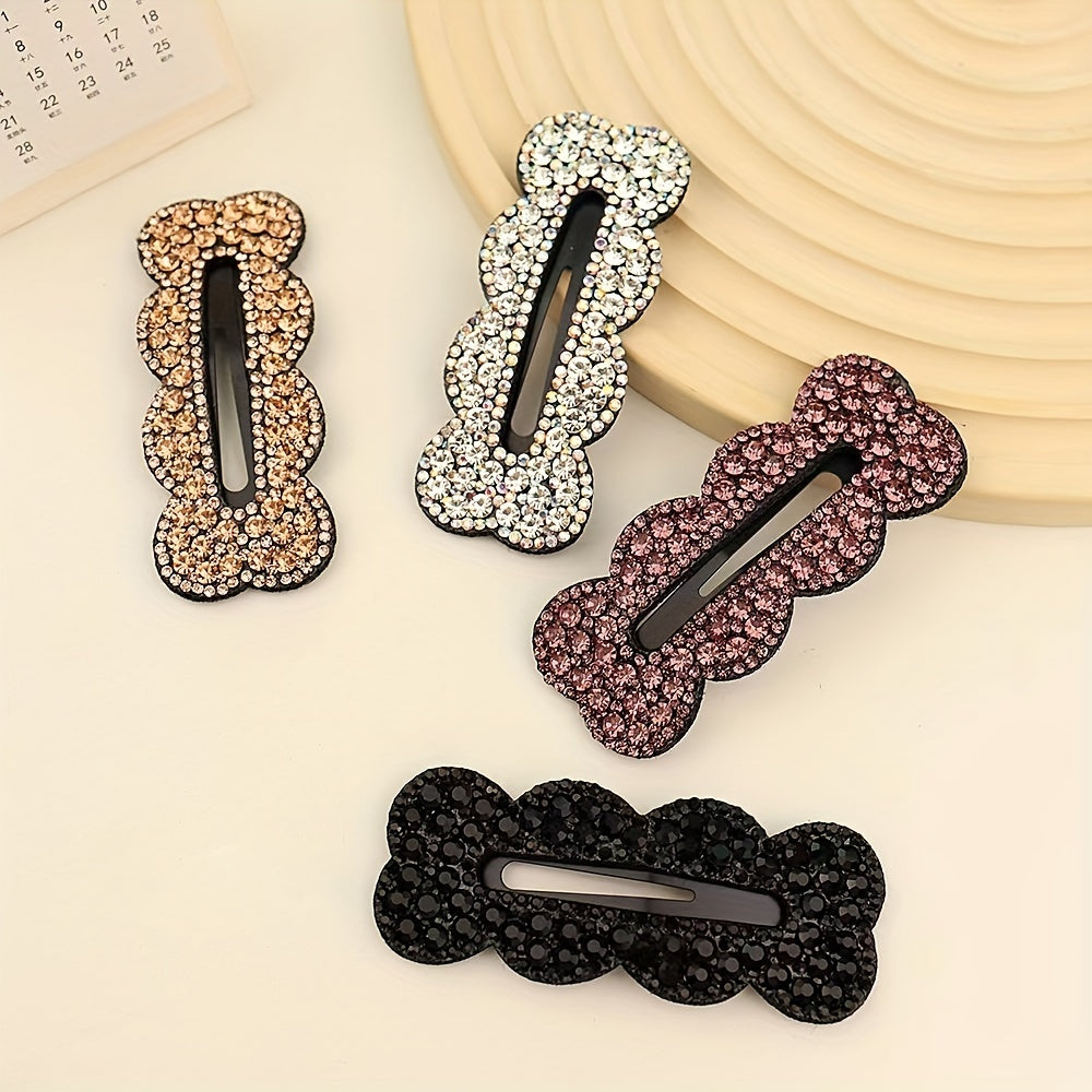 Wavy Rectangle Snap Clip Rhinestone Hair Accessory
