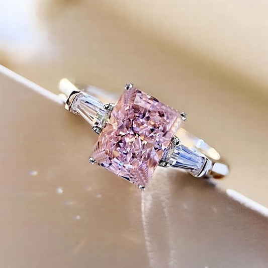Square Pink Zircon Ring Size 5 10
