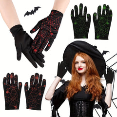 EXCEED Halloween Spider Web Patterned Gloves Unisex Full Finger Party Style Glov