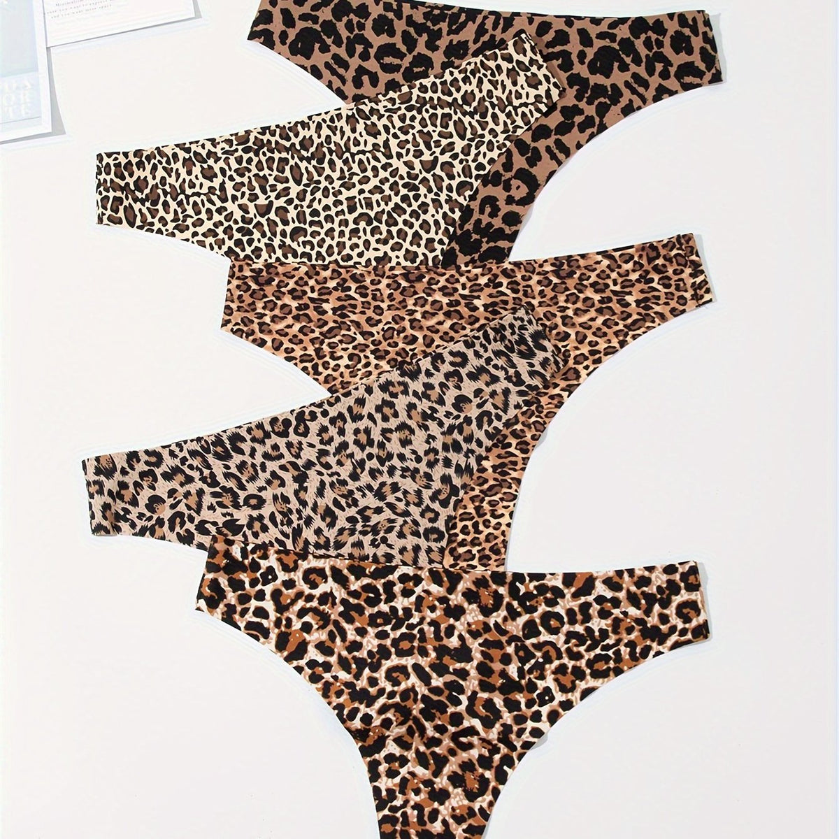 5pcs Leopard Print Thongs Low Waist Intimates Panties