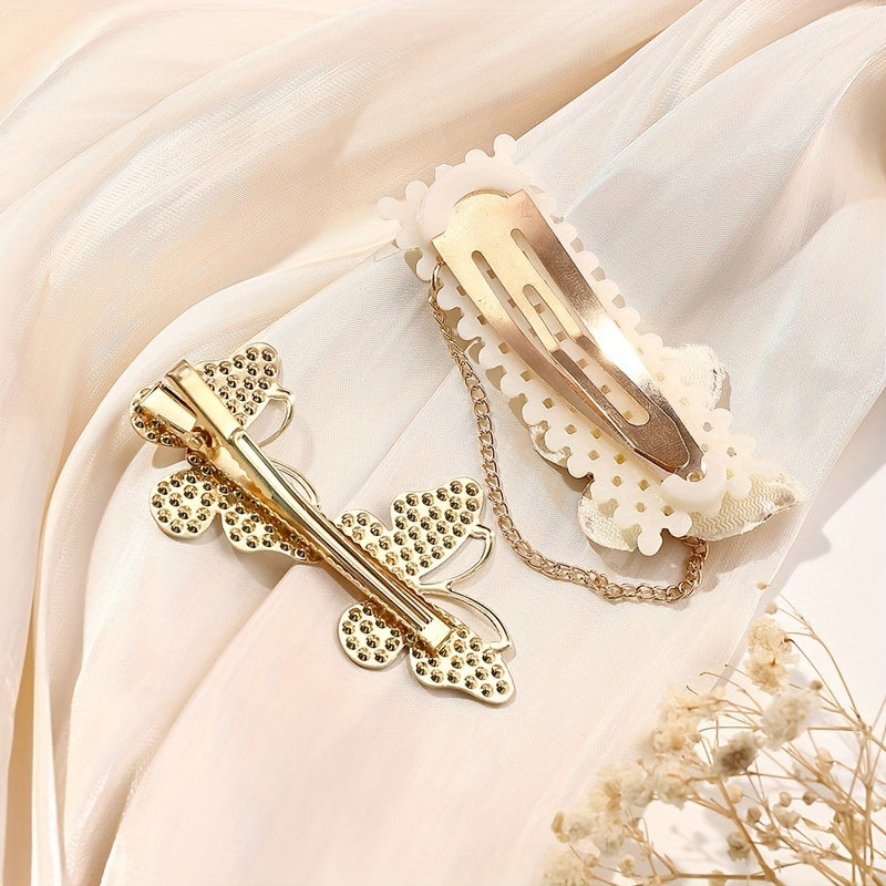 2pcs Butterfly Hair Clip Faux Pearl Duck Billed Clip Metal For Women Girls