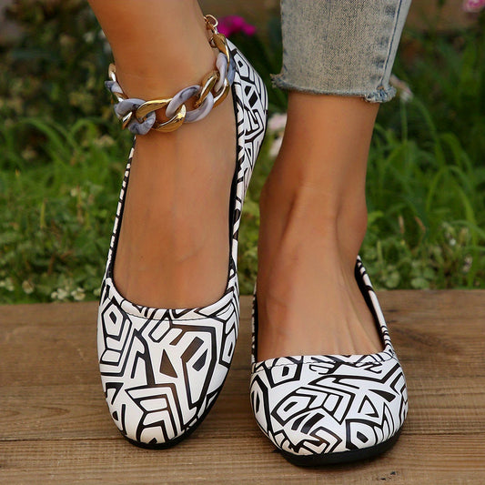 Women's Geometric Pattern Flat Shoes Slip On Casual Lightweight Walking Shoes