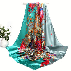 Flower Print Square Scarf Vintage Bandana Shawl Silk