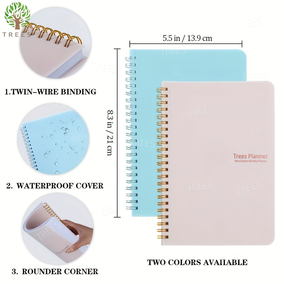 Trees Spiral Undated A5 Daily Weekly Notebook Planner Agenda 52 Sheets