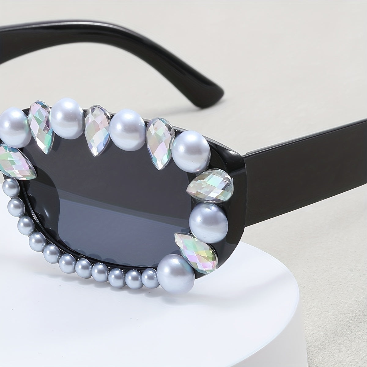 Y2K Rectangle Sunglasses Rhinestone & Faux Pearl Anti Glare UV400