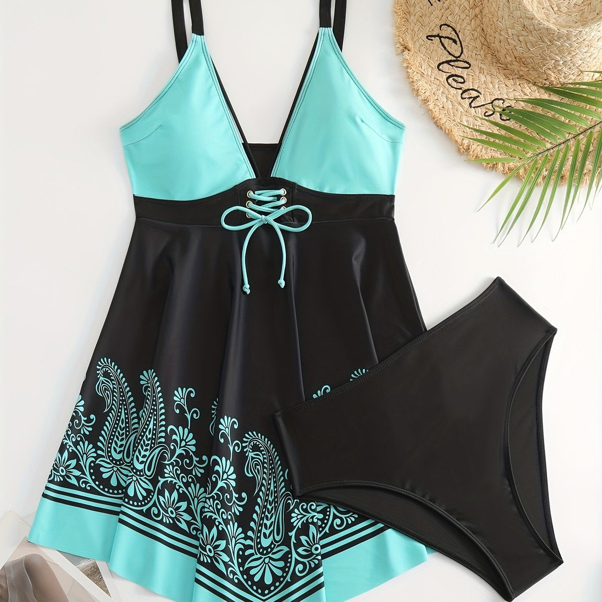  Women's Paisley Print Strappy Tankini Set