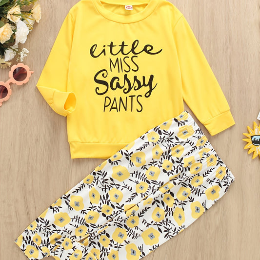 Baby Girls Letter Long Sleeve Top & Flower Print Pants