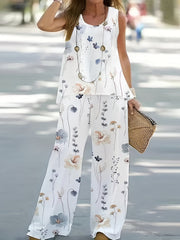 Floral Print 2pc Set Crew Neck Tank Top & Wide Leg Pants Outfits