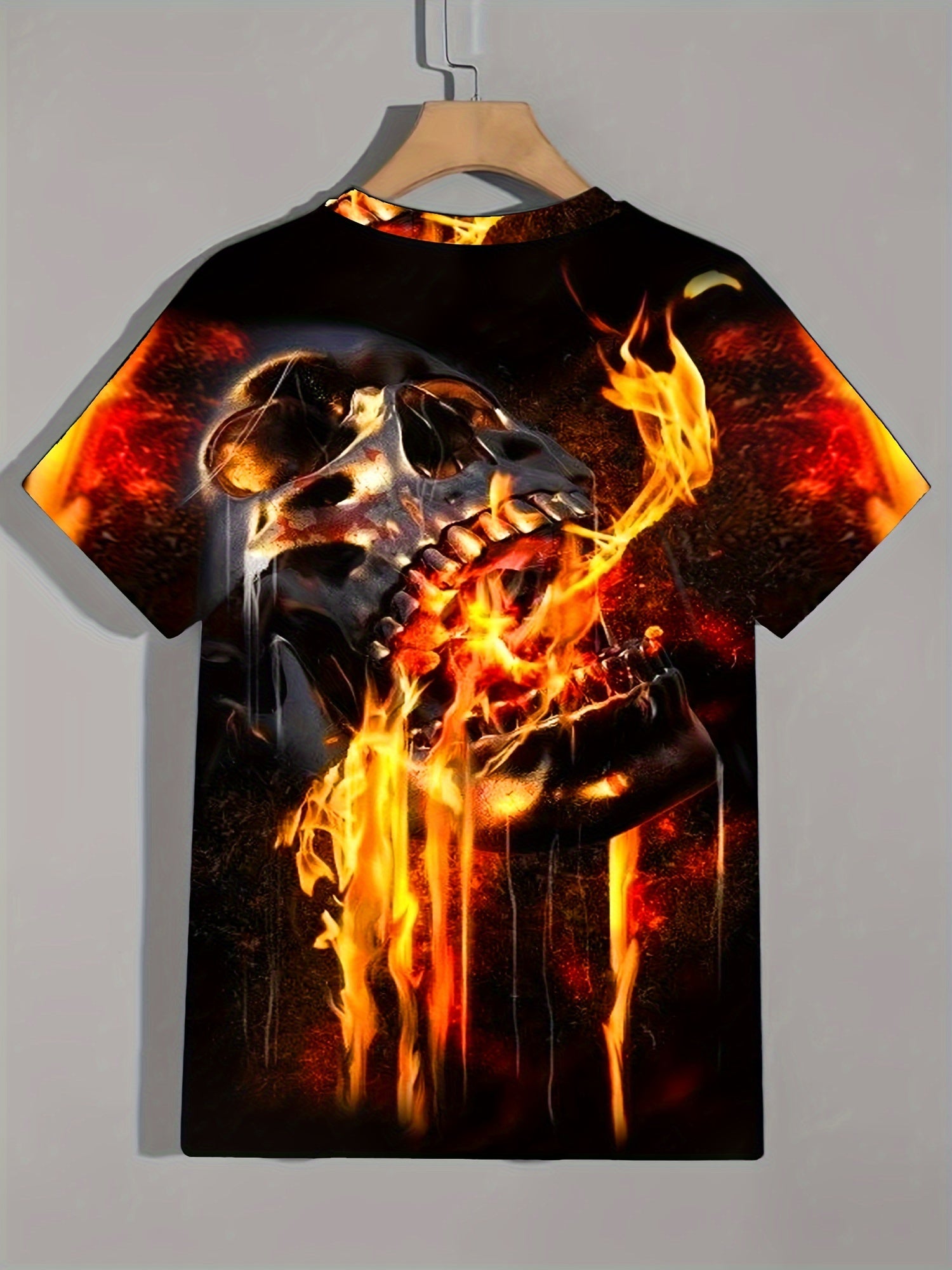 Burning Skull 3d Pattern Print Men's Short Sleeve T-shirt Graphic Tee