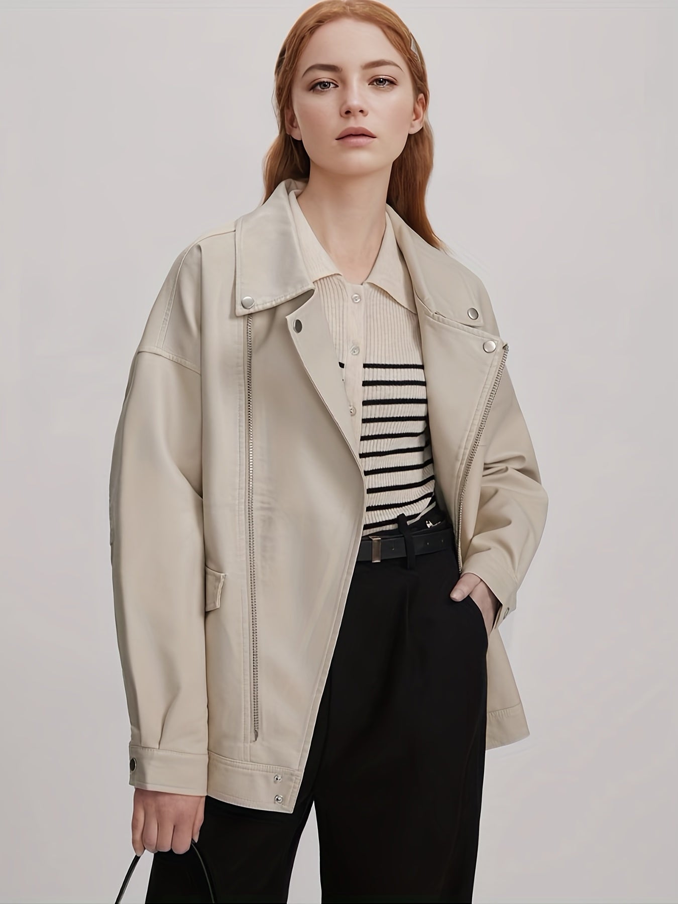 Solid Drop Shoulder Jacket Casual for Fall & Winter