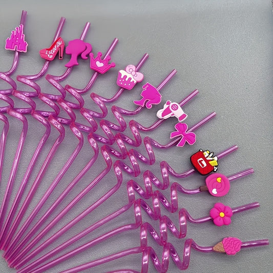 4pcs Pink Crazy Drinking Straws for Princess Party