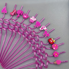 4pcs Pink Crazy Drinking Straws for Princess Party