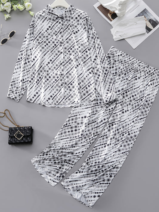  Print Long Sleeve Shirt & Pants Set
