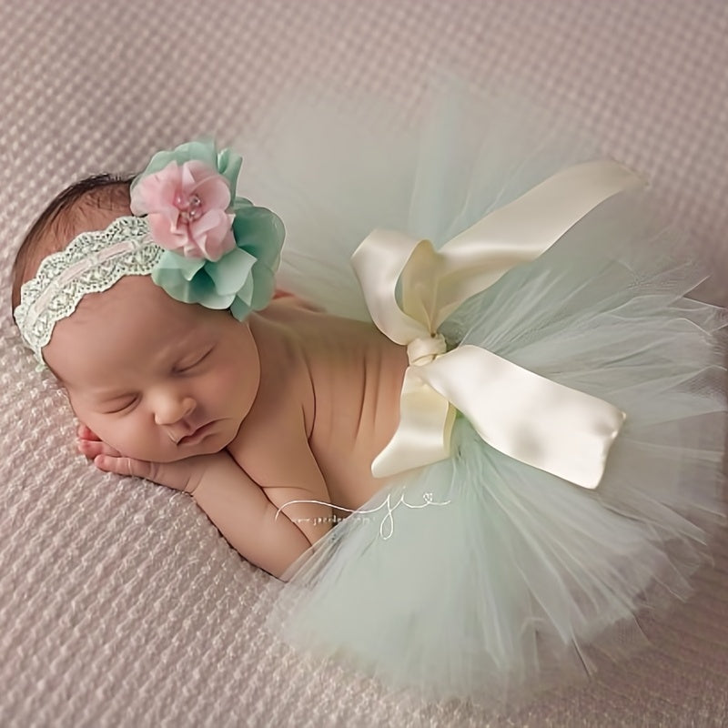 Green Newborn Baby Girl Tutu Skirt Dress Headband Photography Props