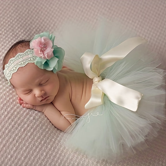 Green Newborn Baby Girl Tutu Skirt Dress Headband Photography Props