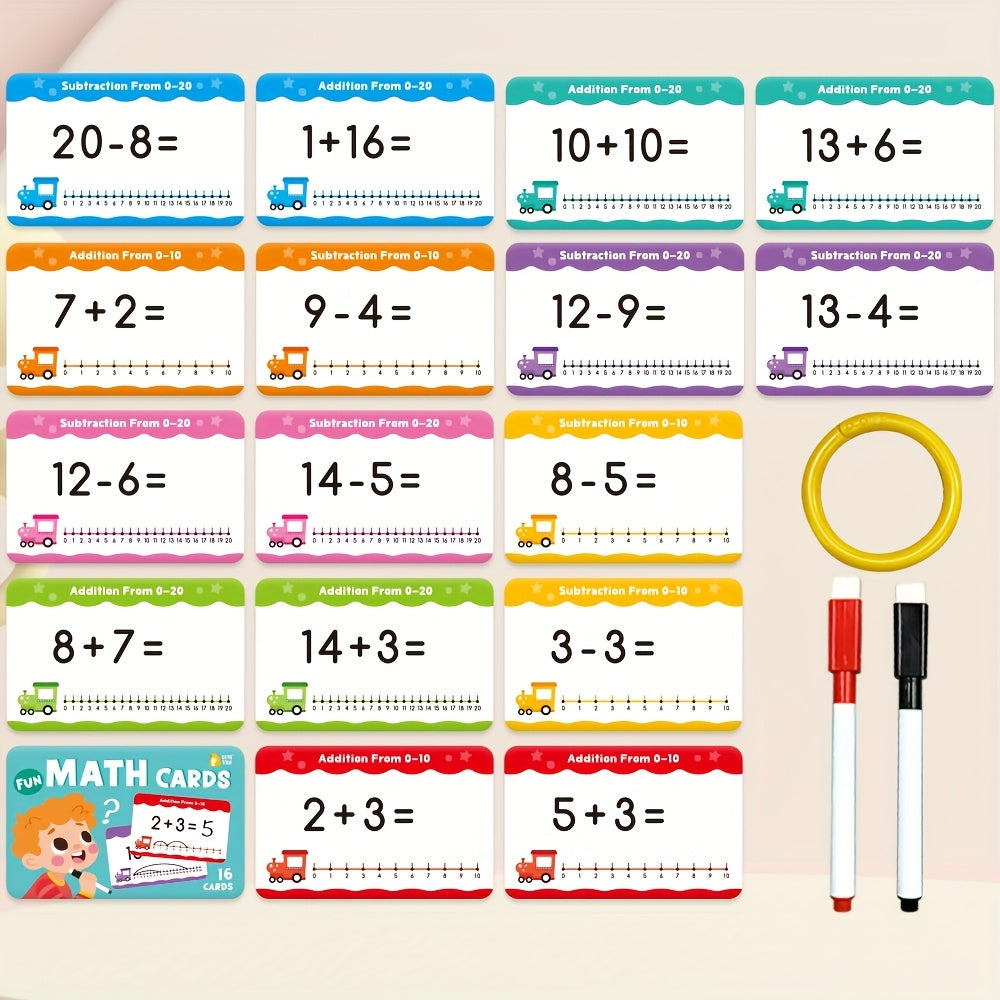 Math Cards Flashcards Set with 2 Pens - Educational Learning Tools