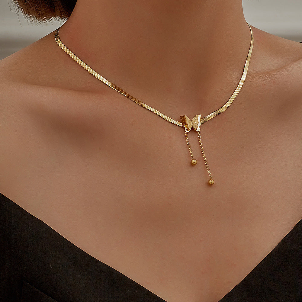 Stainless Steel Butterfly Pendant Necklace for Women Girls