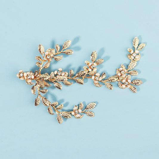 Crystal Flower Leaf Headband for Bride