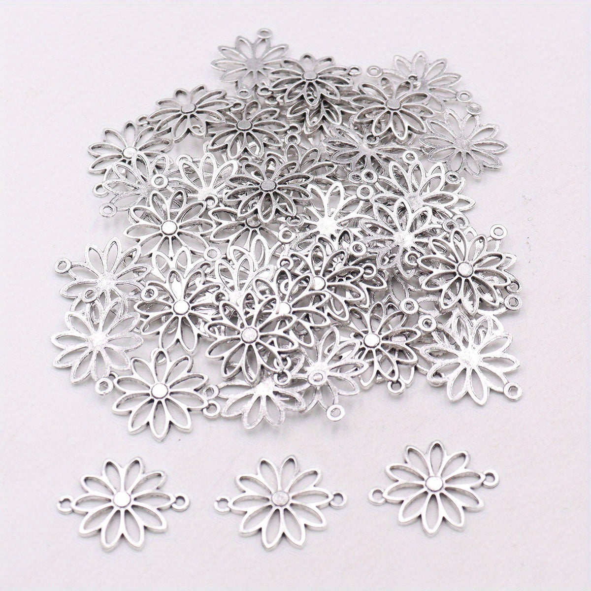 50pcs DIY Alloy Hollow Flower Pendants Retro Accessories Double Hanging