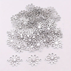 50pcs DIY Alloy Hollow Flower Pendants Retro Accessories Double Hanging