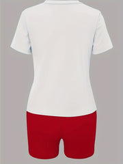 Women's Plus Red Lip Print Top & Shorts Set