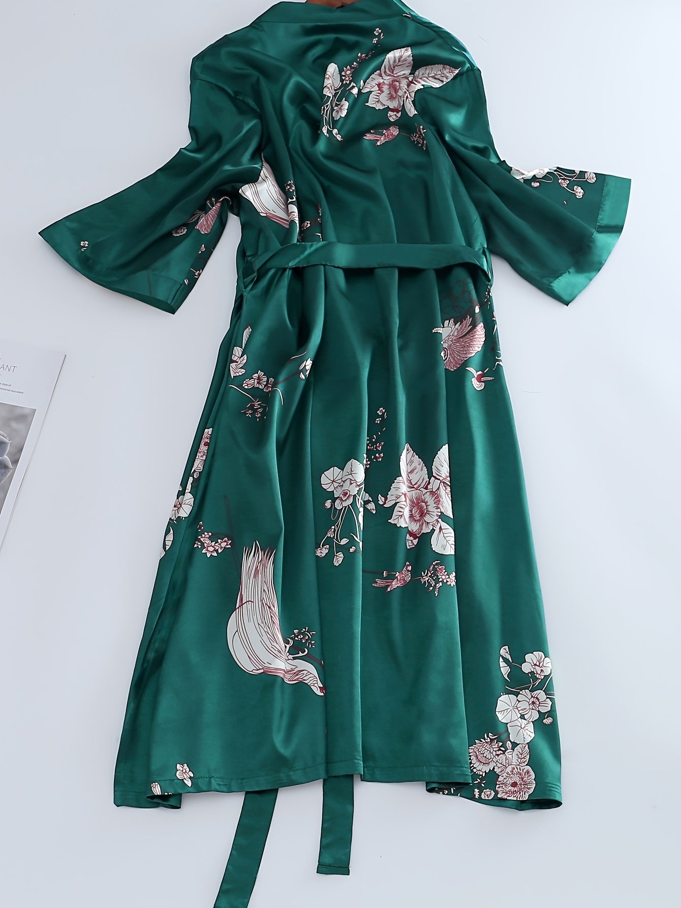 Floral Print Satin Robe With Belt Plus Loungewear Nightgown