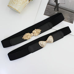 Wide Elastic Waist Belt Floral Buckle Women Vintage Dress Sweater Coat