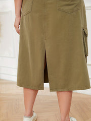  High Rise Button Fly Denim Cargo Skirt With Pockets