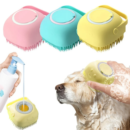 Silicone Pet Bath Brush with Massage & Shower Gel Dispenser