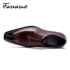 FARWARWO Leather Square Toe Oxford Shoes for Men