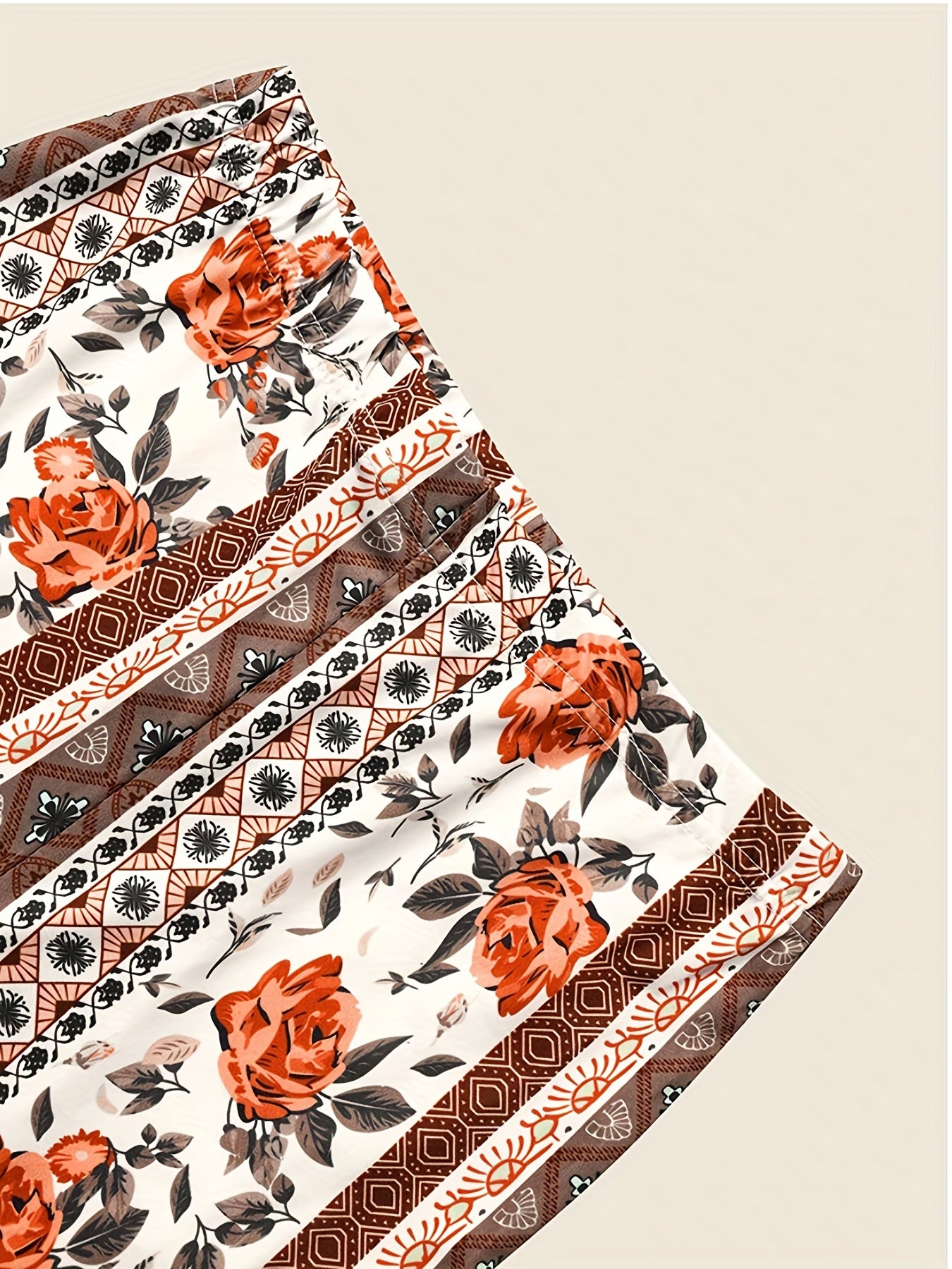  Patchwork Print High Rise Flare Leg Trousers