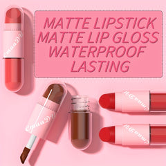 2-in-1 Lipstick Lip Gloss Set Waterproof Long Lasting Matte Finish Lip Makeup