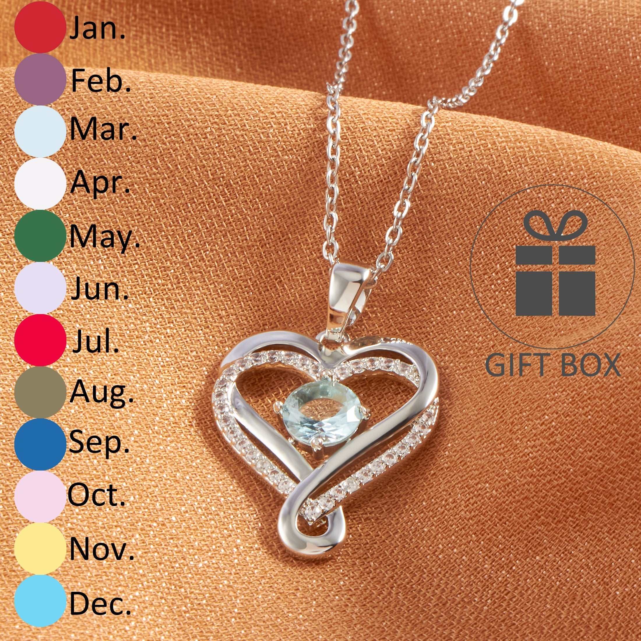 Zirconia Birthstone Love Pendant Stainless Steel Necklace For Women