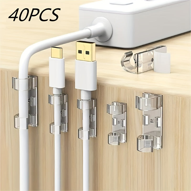 40PCS Non Punching Buckle Mesh Cable Fixed Wire Storage Self adhesive Wire Clip