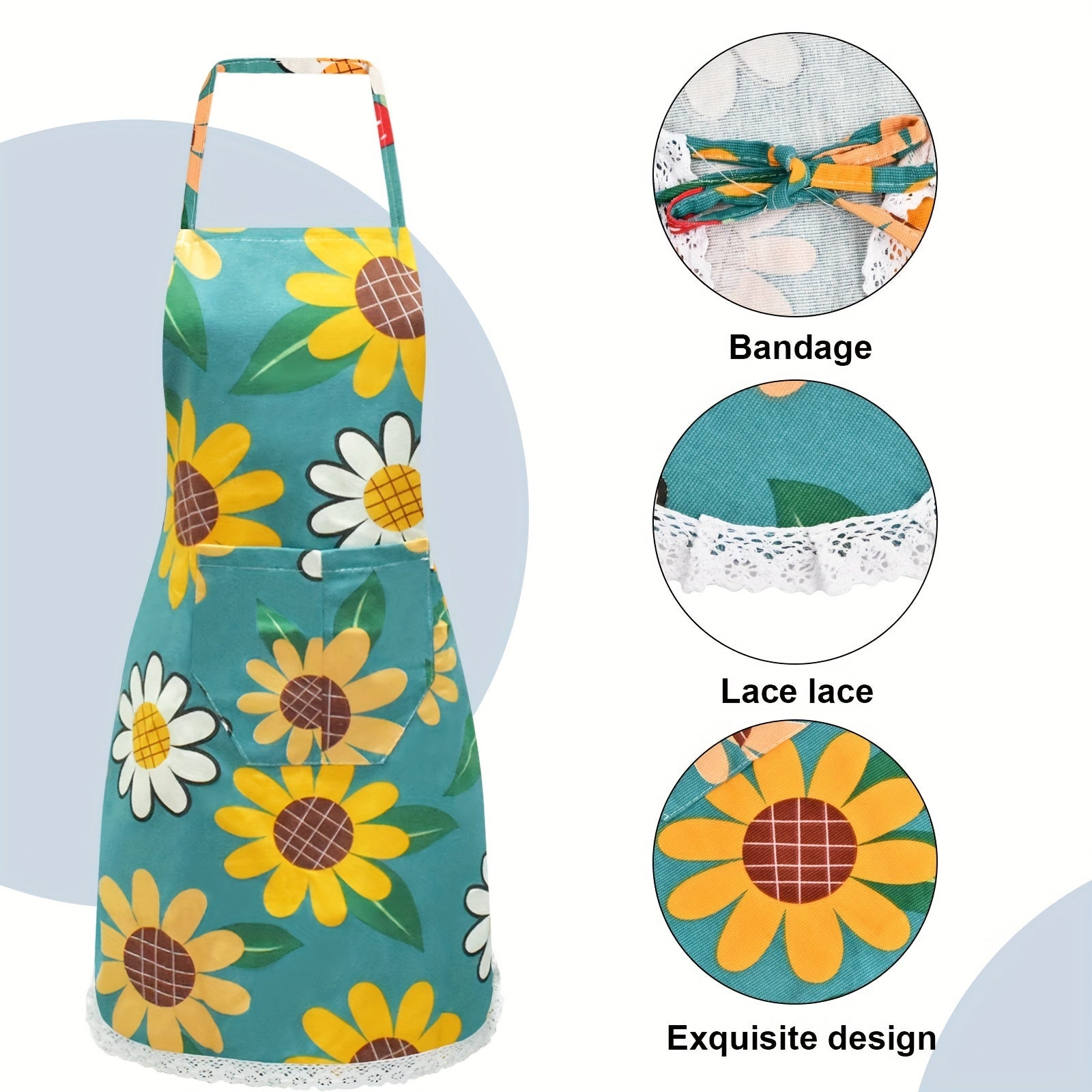Waterproof Floral Apron with Pocket for Kitchen Gardening and Salon