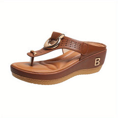 Metal Decor Wedge Slippers Women's Platform Sandals