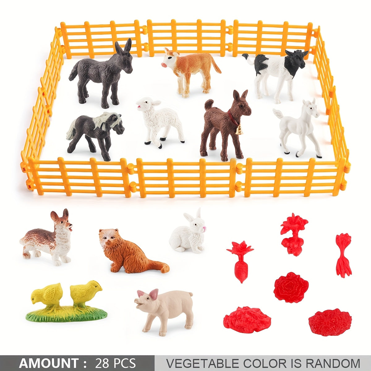 Durable Farm Scene Playset with PVC Animals Fence Feeders