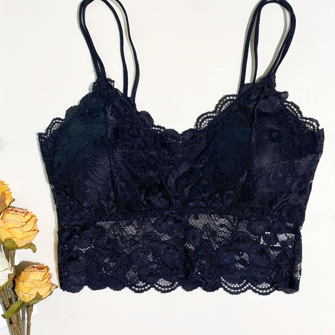 Floral Lace Wireless V Neck Cami Bra