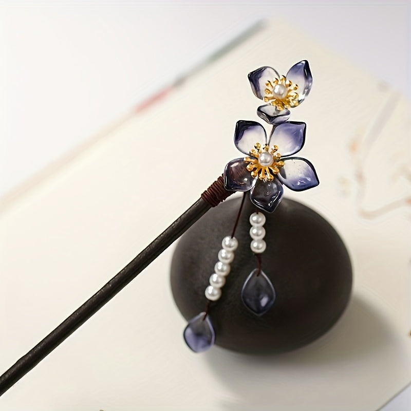 Vintage Chinese Hair Chignon Tassel Hair Pin Traditional Flowers Hair Fork