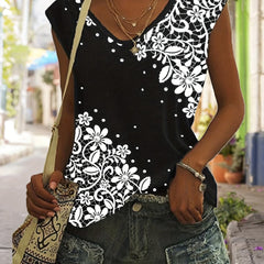 Floral Print Tank Top V-Neck Sleeveless Summer Casual Top