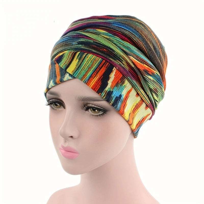 Boho Geometric Print Turban Hat Floral Pattern Chemo Cap Head Wrap