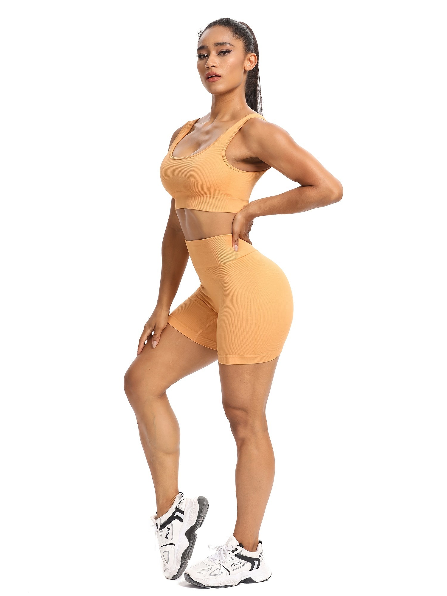 Ribbed Shockproof Sports Bra & Shorts Set