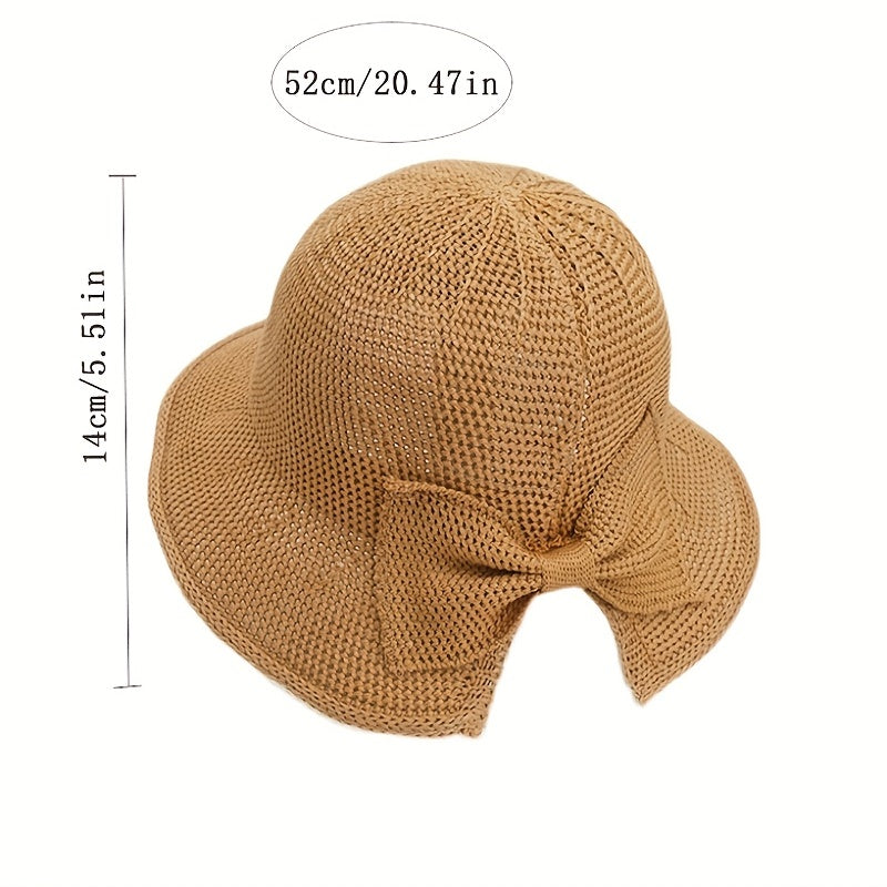 Girls Bow Decor Straw Hat Sun Protection for Beach Party