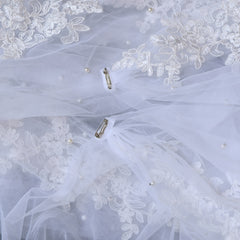 Glamorous Bridal Cape Veil with Pearl Beading and Floral Lace 2m Long Train