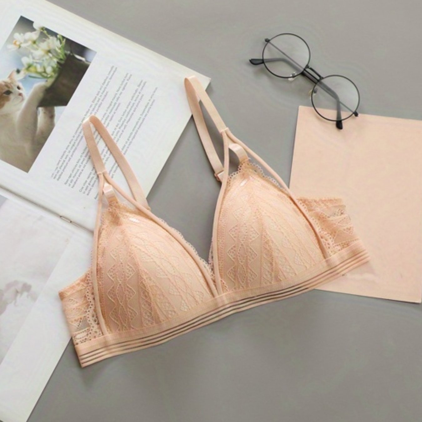 Lace Wireless Push Up Bra Comfy & Breathable Triangle Cups