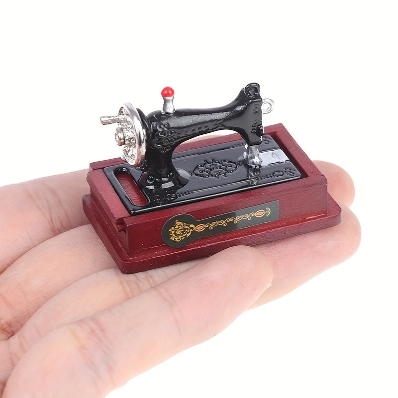 Dollhouse Vintage Sewing Machine with Table & Thread Box