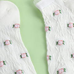5 Floral Print Ruffle Ankle Socks Women's Stockings
