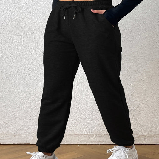  Sports Pants Women's Plus Solid Elastic Waist Gym Joggers With Pockets