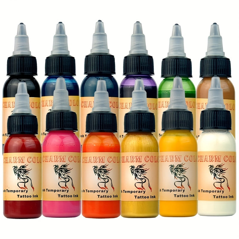 12 Colors Airbrush Temporary Tattoo Ink for Body Paint 1 oz