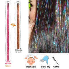 Sparkling Hair Tinsel Strands Kit - 12 Colors - 44cm - Highlights Extensions